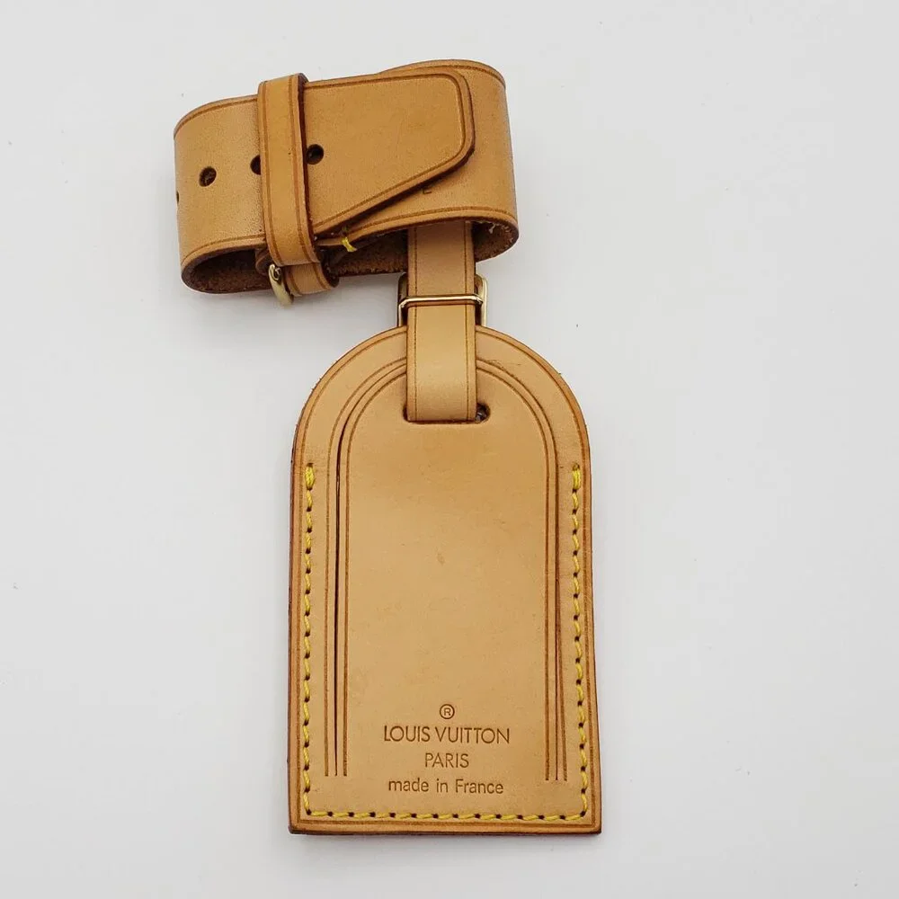 Authentic Louis Vuitton Luggage Tag -Tan Vachetta Leather-Initial K.N.
